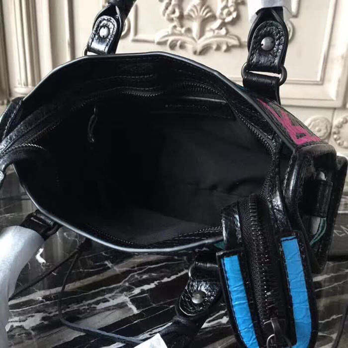 BALENCIAG巴黎世家 Graffiti Classic City 23cm機車包 義大利爆裂紋羊皮 手提肩背斜挎包  BL1465